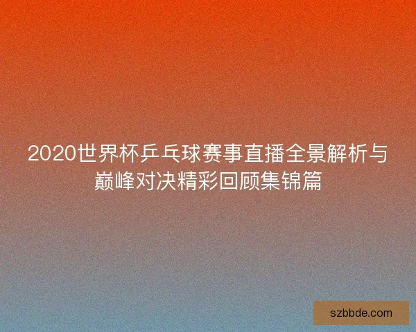 2020世界杯乒乓球赛事直播全景解析与巅峰对决精彩回顾集锦篇